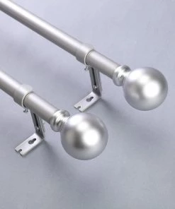 HIER_3160 42"-126" Adjustable Curtain Rod Set, Silver, Round Finials Home Décor