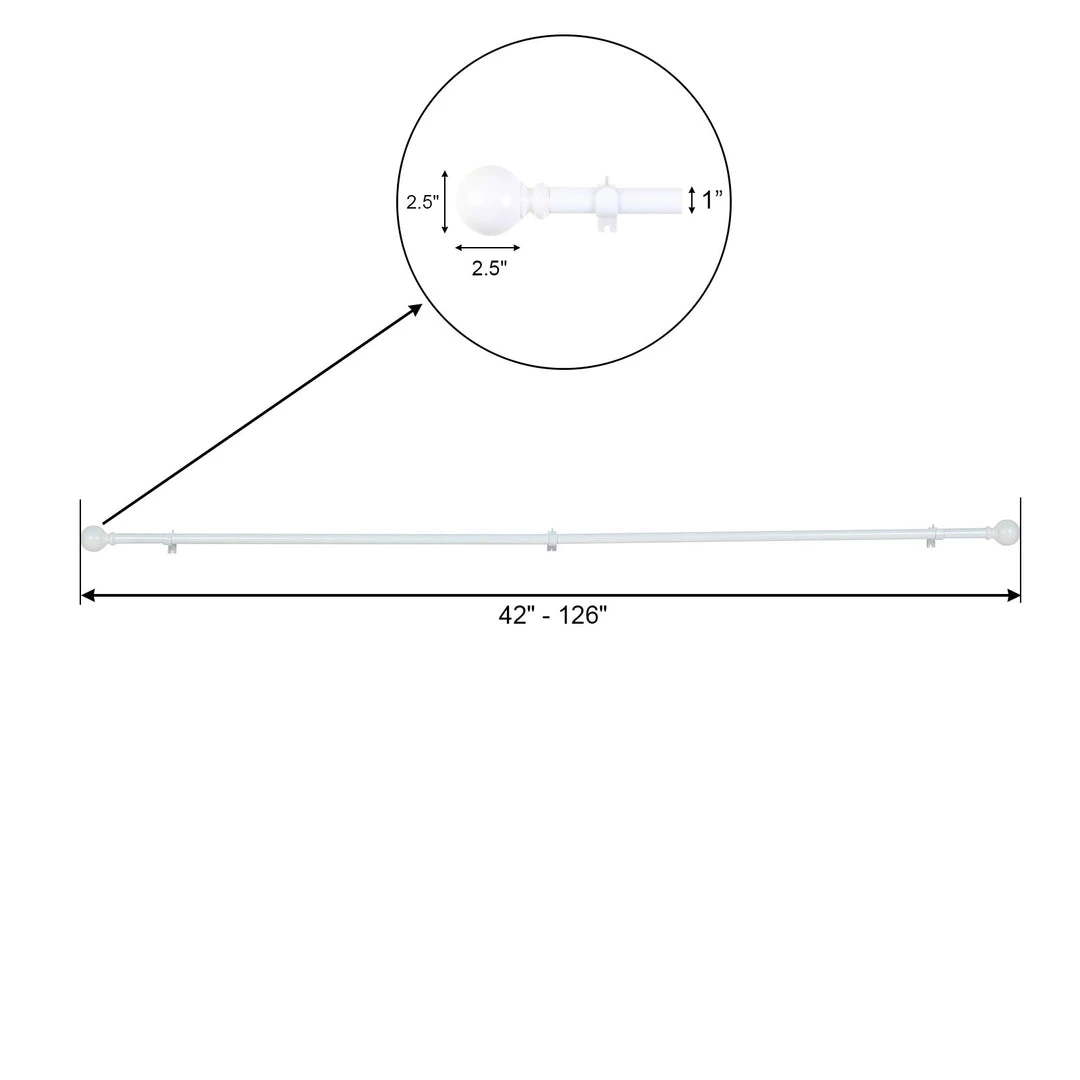 HIER_3160 Home Décor 42"-126" Adjustable Curtain Rod Set, White, Round Finials 3 HIER_3160 Home Décor 42"-126" Adjustable Curtain Rod Set, White, Round Finials