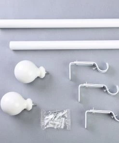 HIER_3160 Home Décor 42"-126" Adjustable Curtain Rod Set, White, Round Finials 22 HIER_3160 Home Décor 42