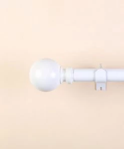 HIER_3160 Home Décor 42"-126" Adjustable Curtain Rod Set, White, Round Finials 30 HIER_3160 Home Décor 42