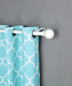 HIER_3160 Home Décor 42"-126" Adjustable Curtain Rod Set, White, Round Finials