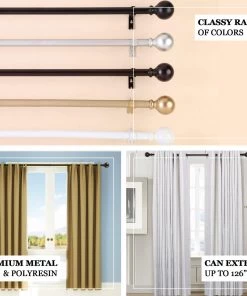 HIER_3160 42"-126" Adjustable Curtain Rod Set, Silver, Round Finials Home Décor 21 HIER_3160 42