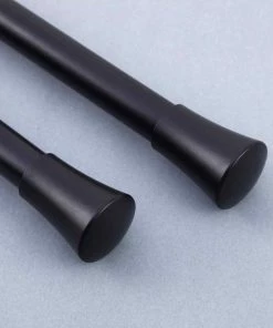 HIER_3160 42"-126" Metal Adjustable Curtain Rods, Black, Trumpet Finials