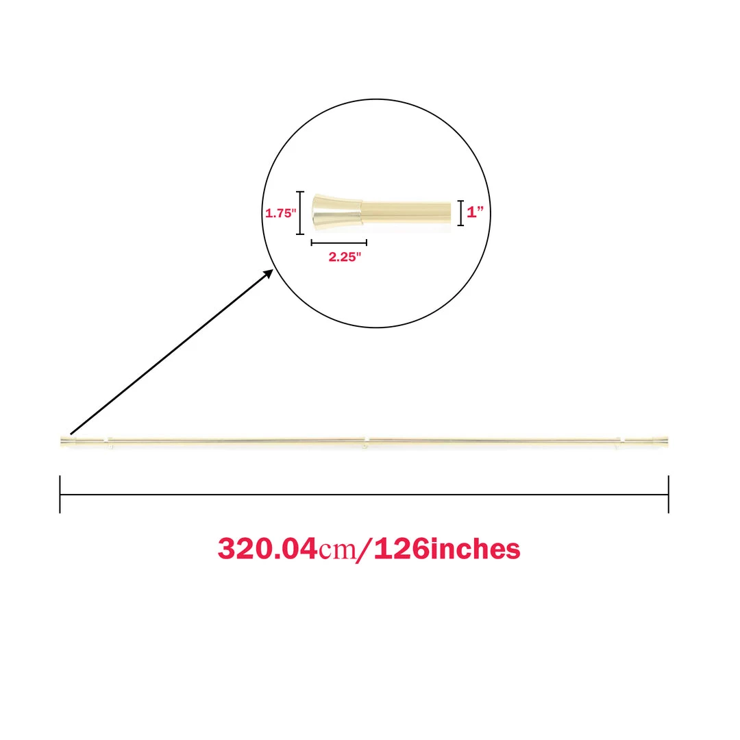 HIER_3160 42"-126" Metal Adjustable Curtain Rods, Gold, Trumpet Finials 3 HIER_3160 42"-126" Metal Adjustable Curtain Rods, Gold, Trumpet Finials