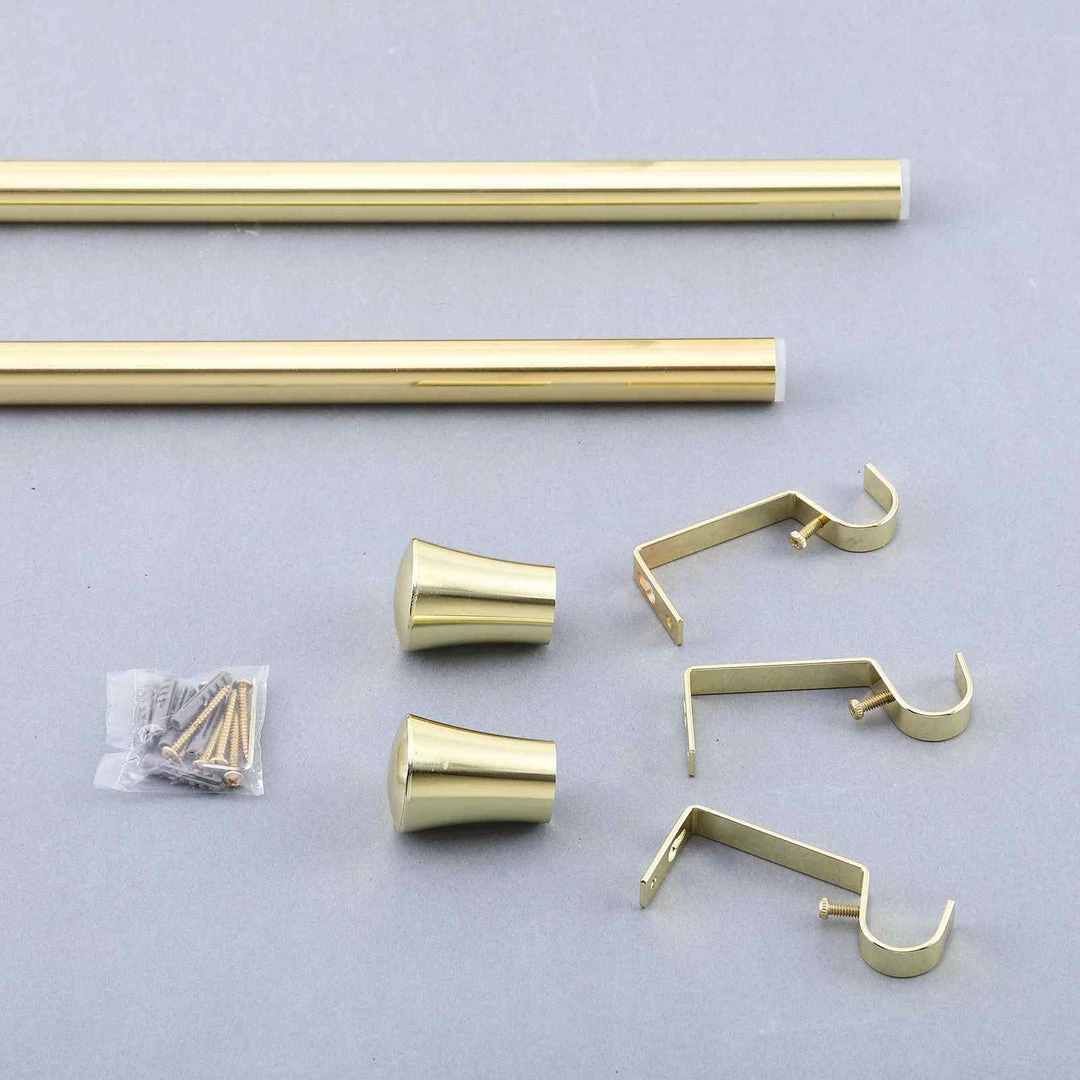 HIER_3160 42"-126" Metal Adjustable Curtain Rods, Gold, Trumpet Finials 6 HIER_3160 42"-126" Metal Adjustable Curtain Rods, Gold, Trumpet Finials