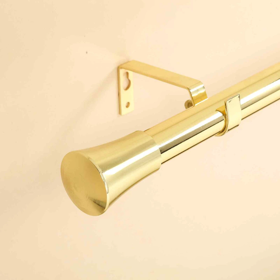 HIER_3160 42"-126" Metal Adjustable Curtain Rods, Gold, Trumpet Finials 2 HIER_3160 42"-126" Metal Adjustable Curtain Rods, Gold, Trumpet Finials