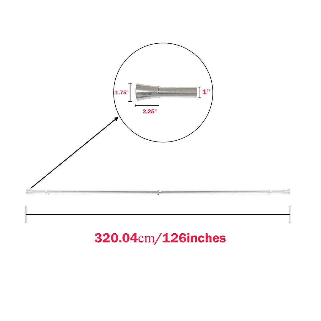 HIER_3160 42"-126" Adjustable Metal Curtain Rod Set, Silver, Trumpet Finials 3 HIER_3160 42"-126" Adjustable Metal Curtain Rod Set, Silver, Trumpet Finials