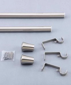 HIER_3160 42"-126" Adjustable Metal Curtain Rod Set, Silver, Trumpet Finials 20 HIER_3160 42