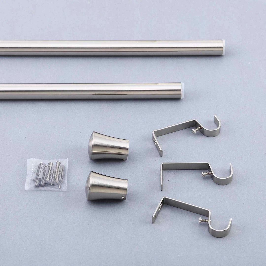 HIER_3160 42"-126" Adjustable Metal Curtain Rod Set, Silver, Trumpet Finials 7 HIER_3160 42"-126" Adjustable Metal Curtain Rod Set, Silver, Trumpet Finials