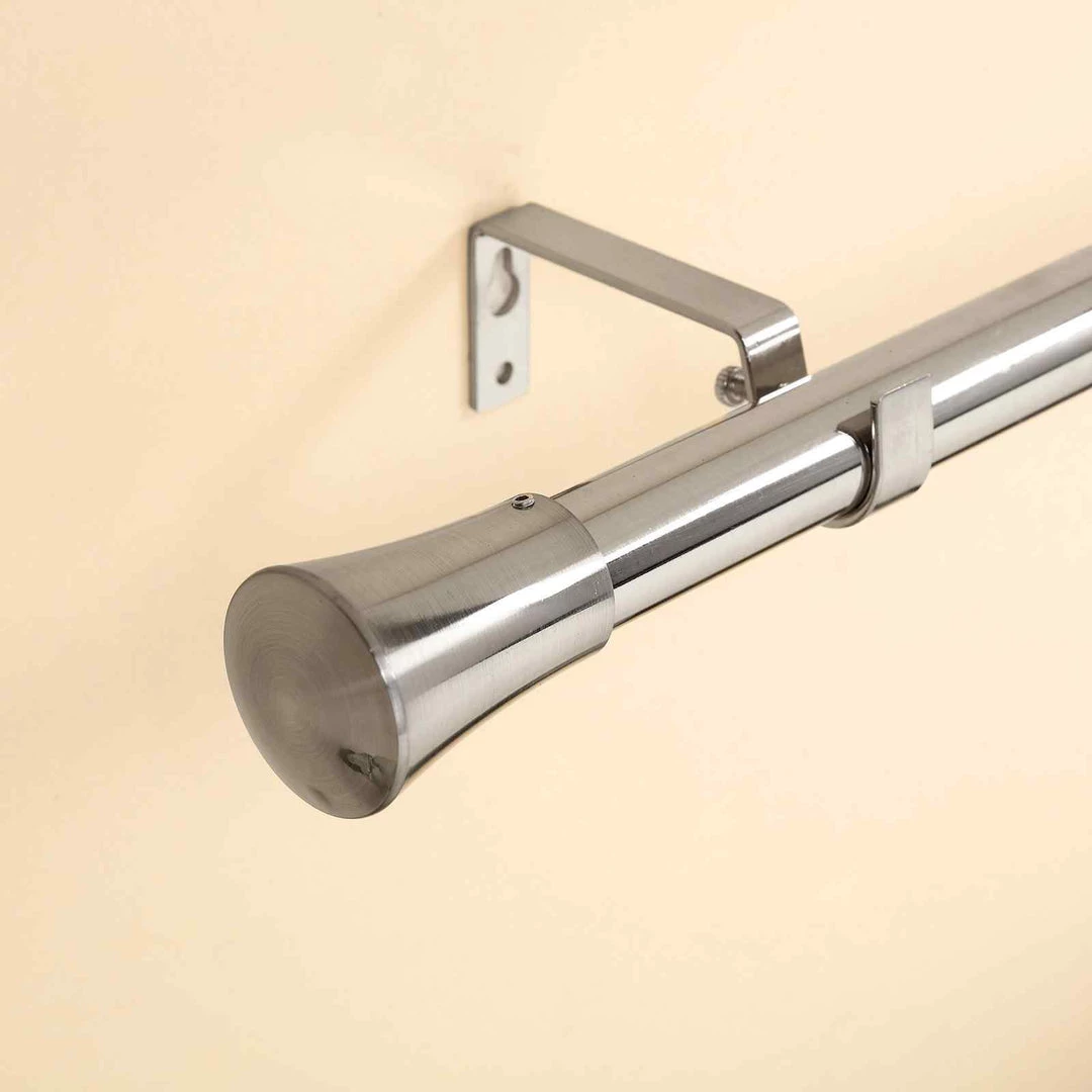 HIER_3160 42"-126" Adjustable Metal Curtain Rod Set, Silver, Trumpet Finials 2 HIER_3160 42"-126" Adjustable Metal Curtain Rod Set, Silver, Trumpet Finials