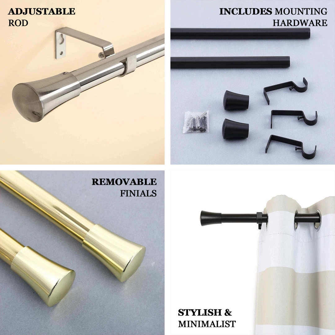 HIER_3160 42"-126" Metal Adjustable Curtain Rods, Gold, Trumpet Finials 4 HIER_3160 42"-126" Metal Adjustable Curtain Rods, Gold, Trumpet Finials