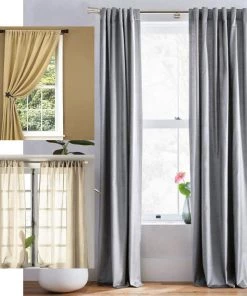 HIER_3160 42"-126" Adjustable Metal Curtain Rod Set, Silver, Trumpet Finials 18 HIER_3160 42