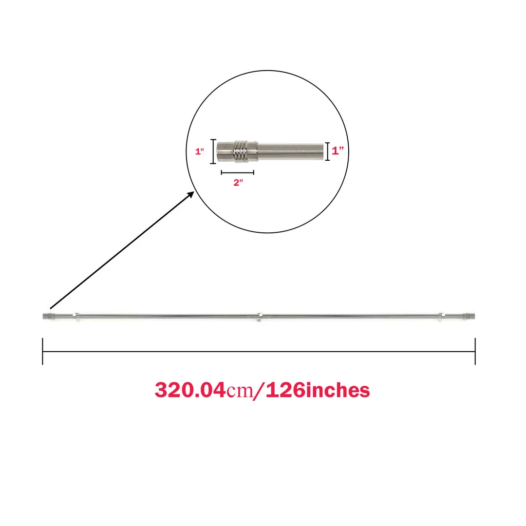 HIER_3160 42"-126" Adjustable Metal Curtain Rod Set, Silver, Designer Cylinder Finials Home Décor 3 HIER_3160 42"-126" Adjustable Metal Curtain Rod Set, Silver, Designer Cylinder Finials Home Décor