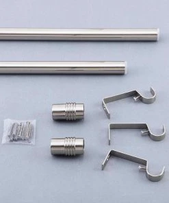 HIER_3160 42"-126" Adjustable Metal Curtain Rod Set, Silver, Designer Cylinder Finials Home Décor 19 HIER_3160 42