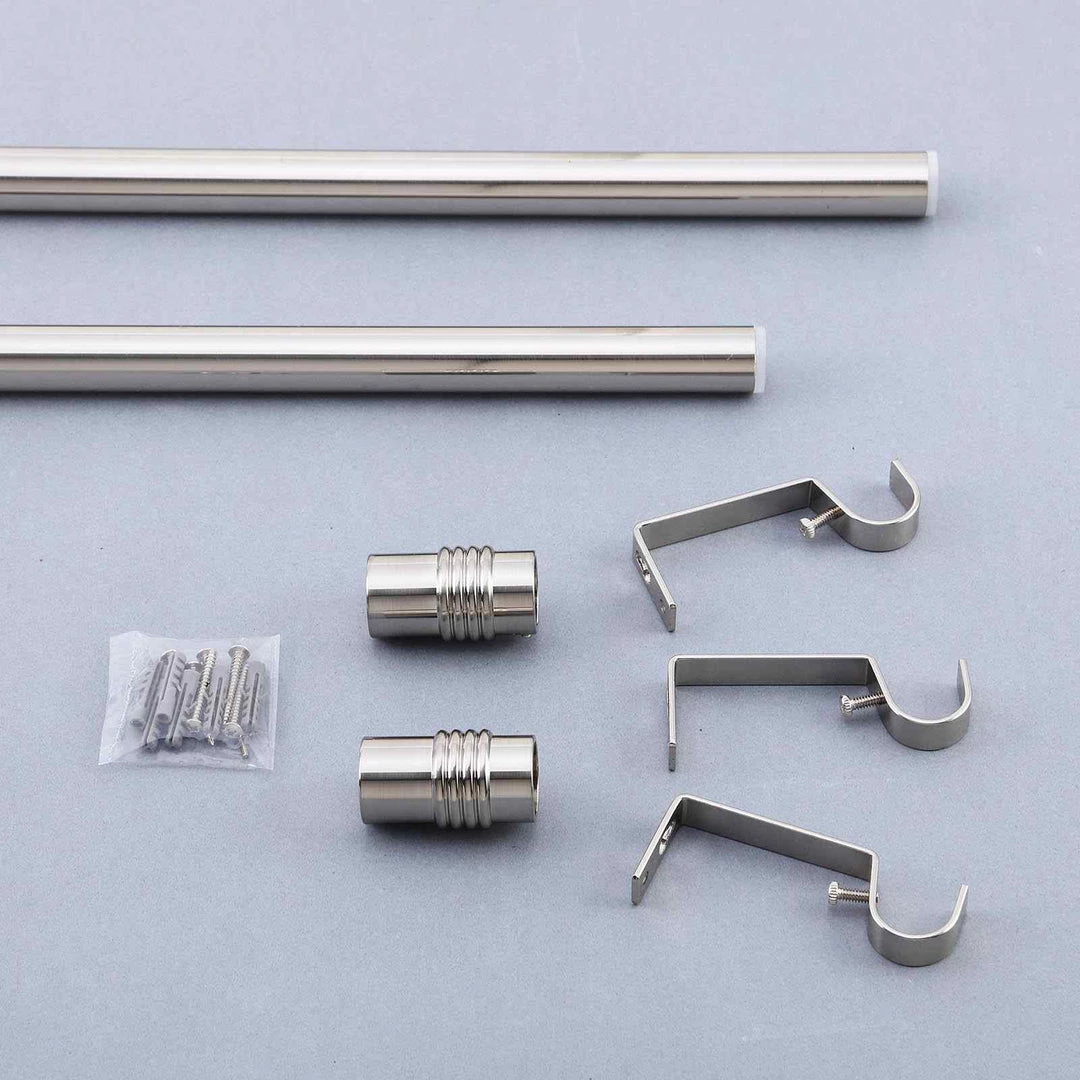 HIER_3160 42"-126" Adjustable Metal Curtain Rod Set, Silver, Designer Cylinder Finials Home Décor 6 HIER_3160 42"-126" Adjustable Metal Curtain Rod Set, Silver, Designer Cylinder Finials Home Décor