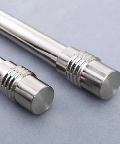 HIER_3160 42"-126" Adjustable Metal Curtain Rod Set, Silver, Designer Cylinder Finials Home Décor