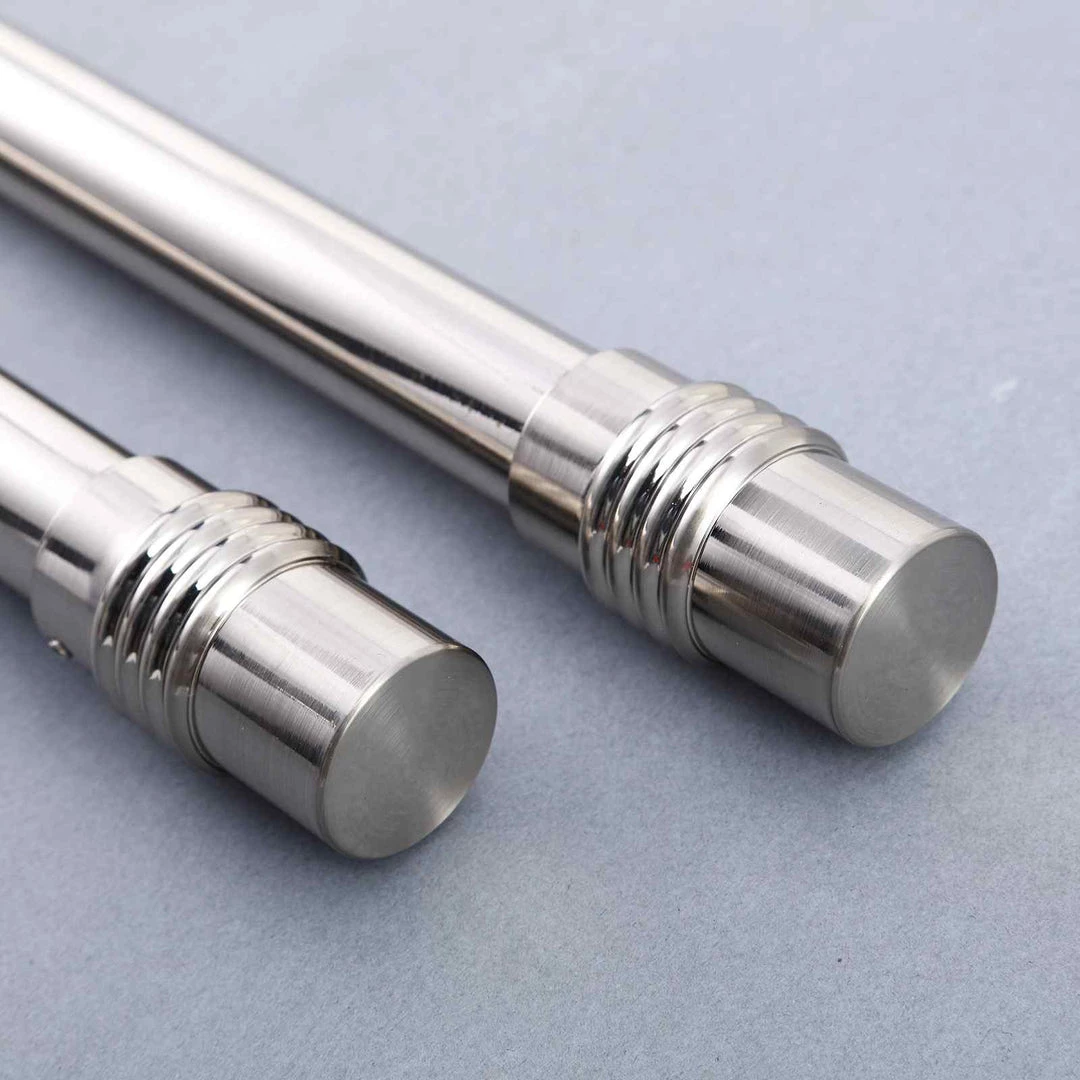 HIER_3160 42"-126" Adjustable Metal Curtain Rod Set, Silver, Designer Cylinder Finials Home Décor 1 HIER_3160 42"-126" Adjustable Metal Curtain Rod Set, Silver, Designer Cylinder Finials Home Décor
