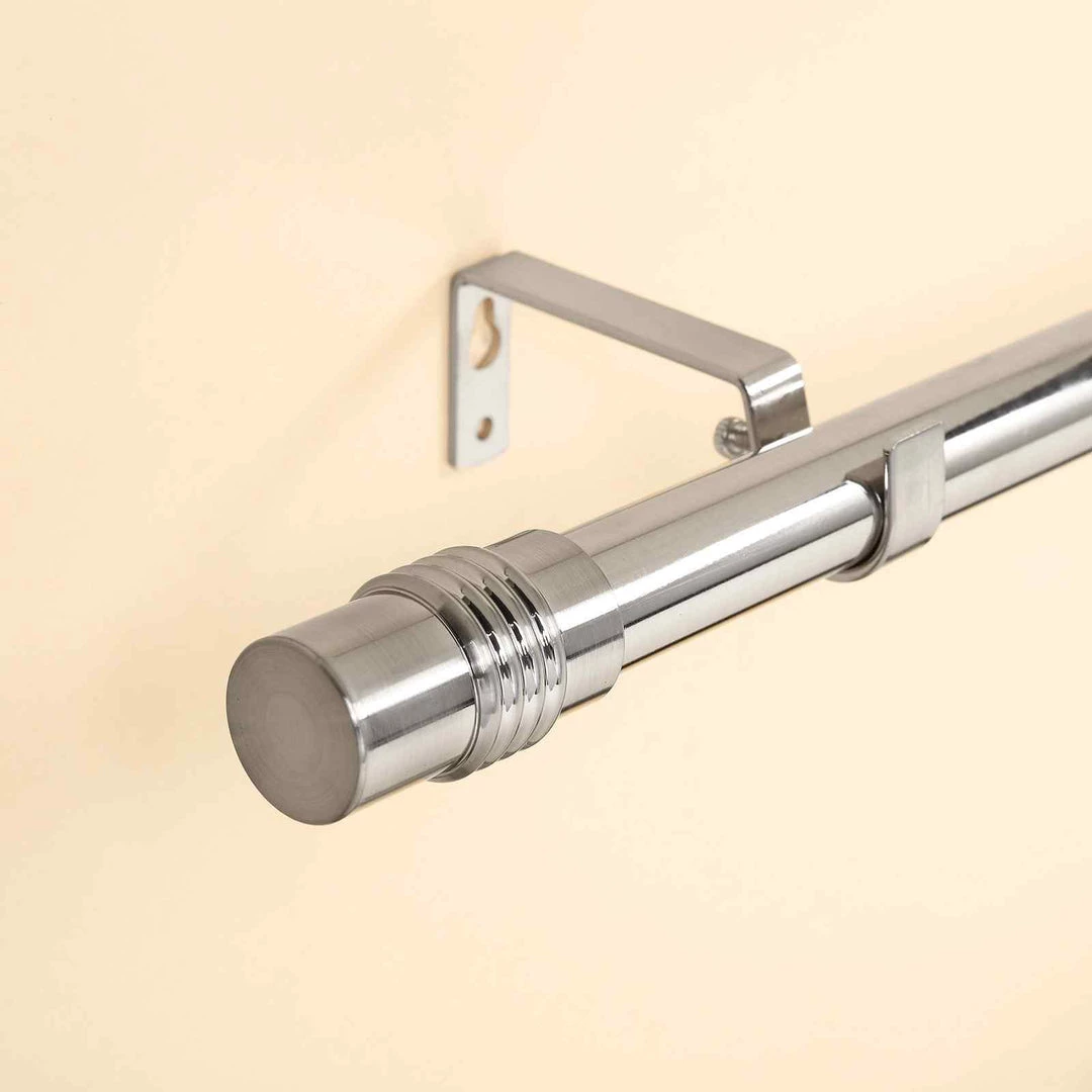 HIER_3160 42"-126" Adjustable Metal Curtain Rod Set, Silver, Designer Cylinder Finials Home Décor 9 HIER_3160 42"-126" Adjustable Metal Curtain Rod Set, Silver, Designer Cylinder Finials Home Décor