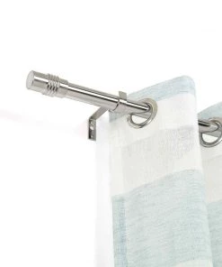 HIER_3160 42"-126" Adjustable Metal Curtain Rod Set, Silver, Designer Cylinder Finials Home Décor