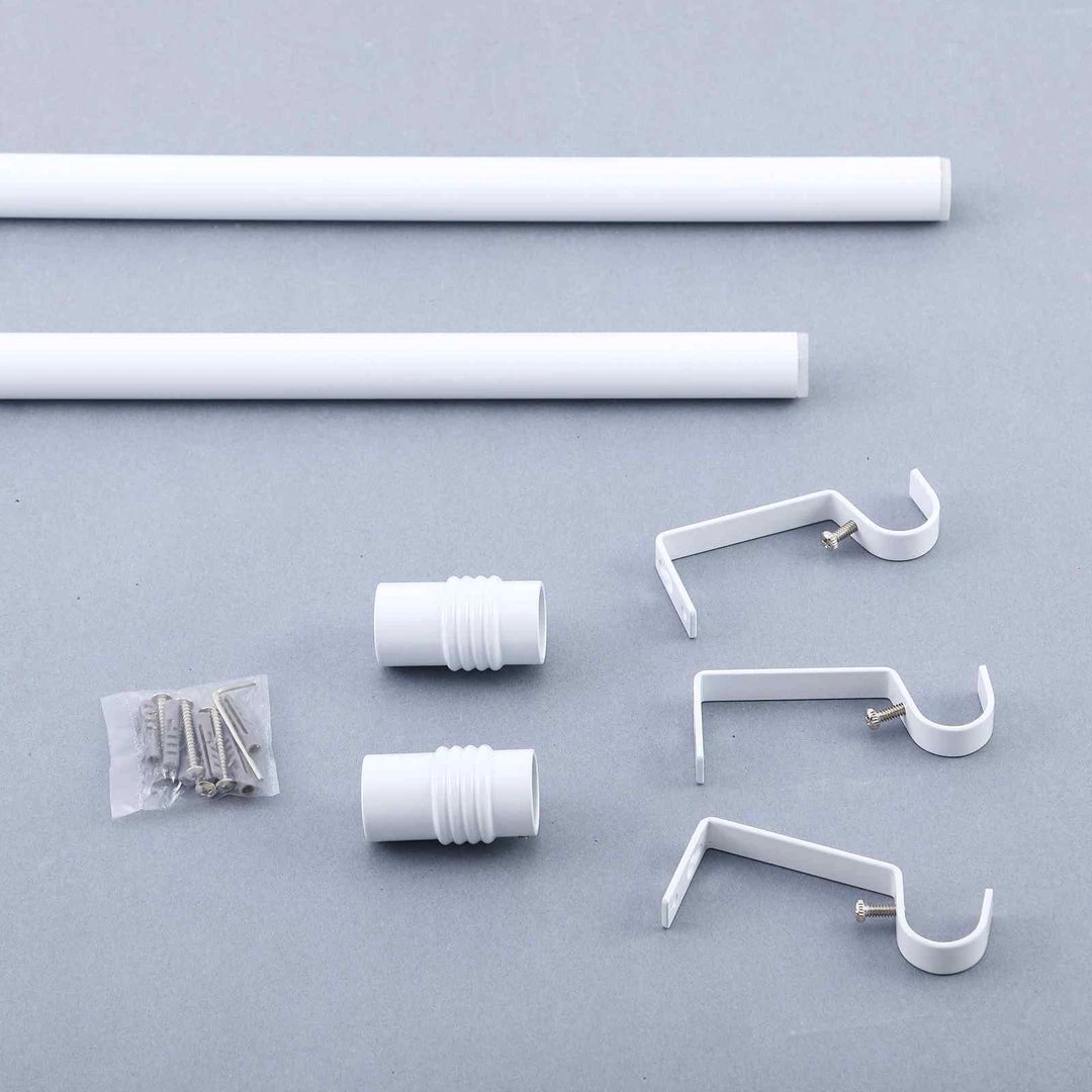 HIER_3160 42"-126" Adjustable Metal Curtain Rods, White, Designer Cylinder Finials 6 HIER_3160 42"-126" Adjustable Metal Curtain Rods, White, Designer Cylinder Finials