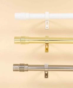 HIER_3160 42"-126" Adjustable Metal Curtain Rods, White, Designer Cylinder Finials 24 HIER_3160 42