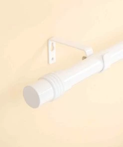 HIER_3160 42"-126" Adjustable Metal Curtain Rods, White, Designer Cylinder Finials