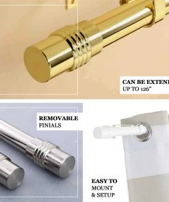 HIER_3160 42"-126" Adjustable Metal Curtain Rod Set, Silver, Designer Cylinder Finials Home Décor 17 HIER_3160 42