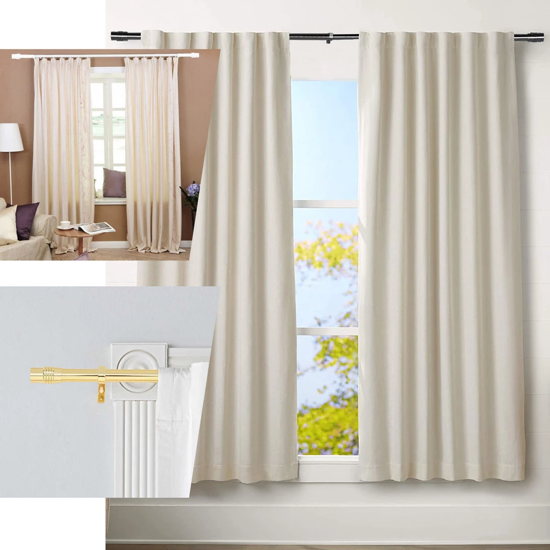 HIER_3160 42"-126" Adjustable Metal Curtain Rod Set, Silver, Designer Cylinder Finials Home Décor 5 HIER_3160 42"-126" Adjustable Metal Curtain Rod Set, Silver, Designer Cylinder Finials Home Décor