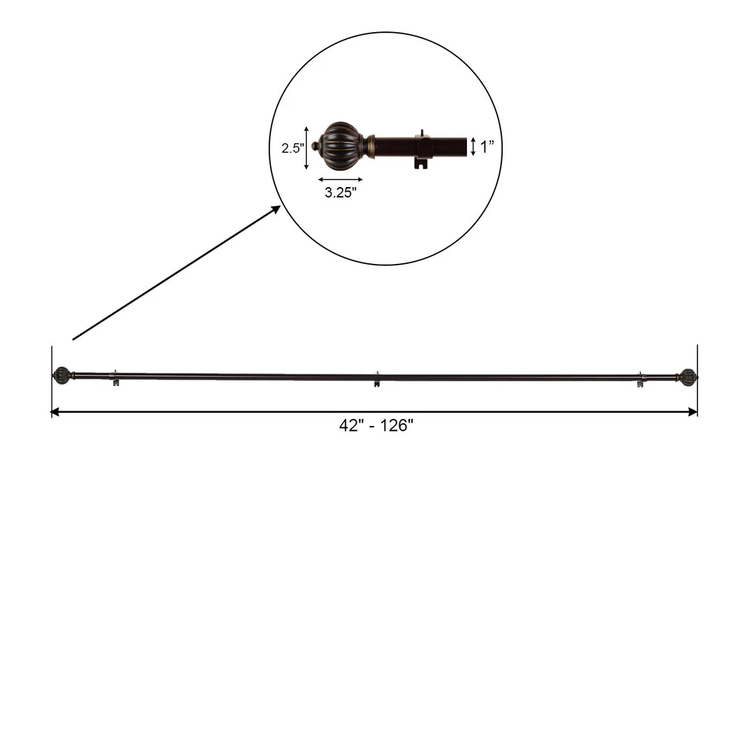 HIER_3160 42"-126" Adjustable Curtain Rod Set, Gold Brown, Pumpkin Finials 3 HIER_3160 42"-126" Adjustable Curtain Rod Set, Gold Brown, Pumpkin Finials