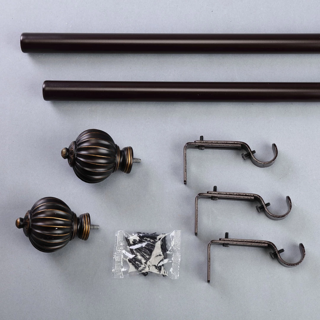 HIER_3160 42"-126" Adjustable Curtain Rod Set, Gold Brown, Pumpkin Finials 4 HIER_3160 42"-126" Adjustable Curtain Rod Set, Gold Brown, Pumpkin Finials