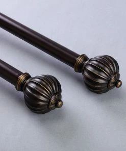 HIER_3160 42"-126" Adjustable Curtain Rod Set, Gold Brown, Pumpkin Finials