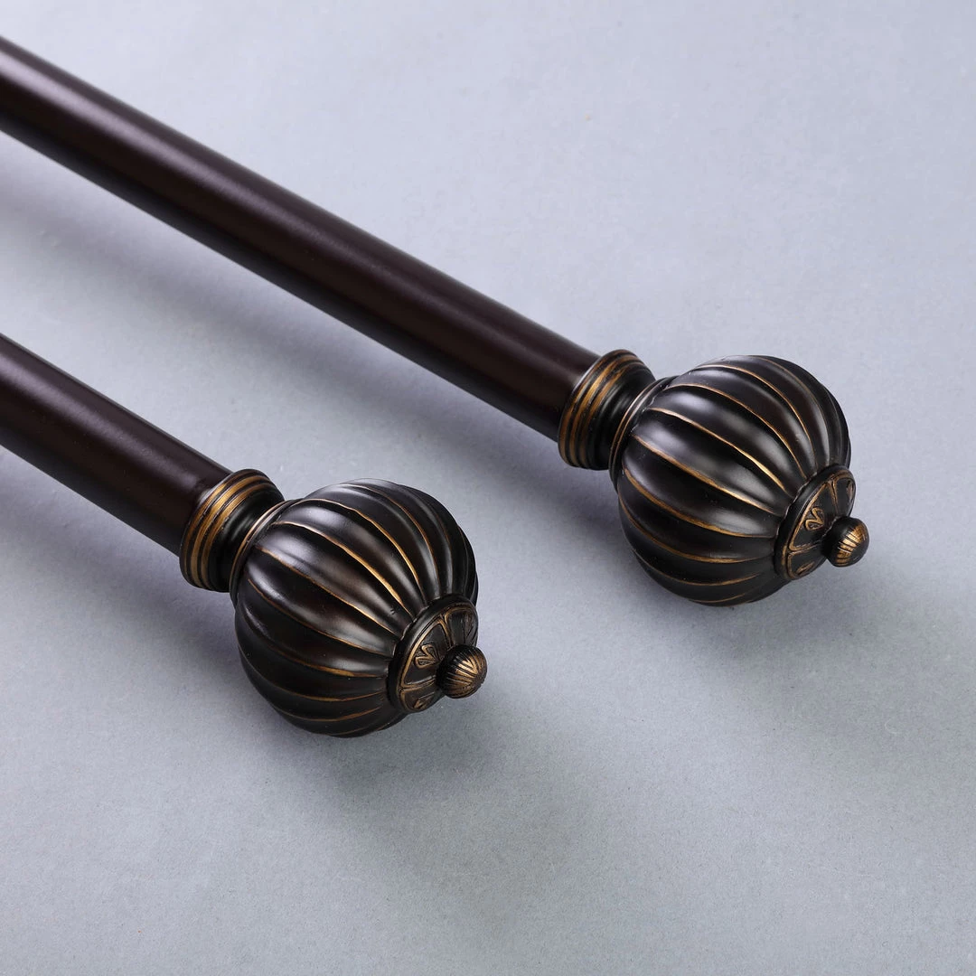HIER_3160 42"-126" Adjustable Curtain Rod Set, Gold Brown, Pumpkin Finials 1 HIER_3160 42"-126" Adjustable Curtain Rod Set, Gold Brown, Pumpkin Finials