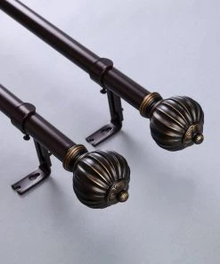 HIER_3160 42"-126" Adjustable Curtain Rod Set, Gold Brown, Pumpkin Finials 27 HIER_3160 42