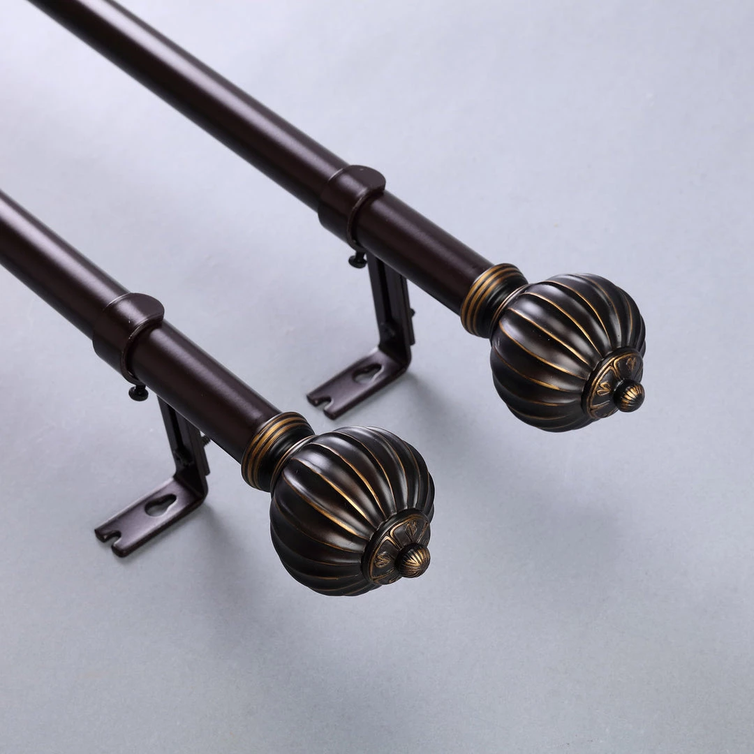 HIER_3160 42"-126" Adjustable Curtain Rod Set, Gold Brown, Pumpkin Finials 13 HIER_3160 42"-126" Adjustable Curtain Rod Set, Gold Brown, Pumpkin Finials