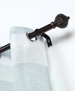 HIER_3160 42"-126" Adjustable Curtain Rod Set, Gold Brown, Pumpkin Finials