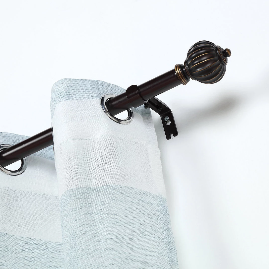 HIER_3160 42"-126" Adjustable Curtain Rod Set, Gold Brown, Pumpkin Finials 2 HIER_3160 42"-126" Adjustable Curtain Rod Set, Gold Brown, Pumpkin Finials