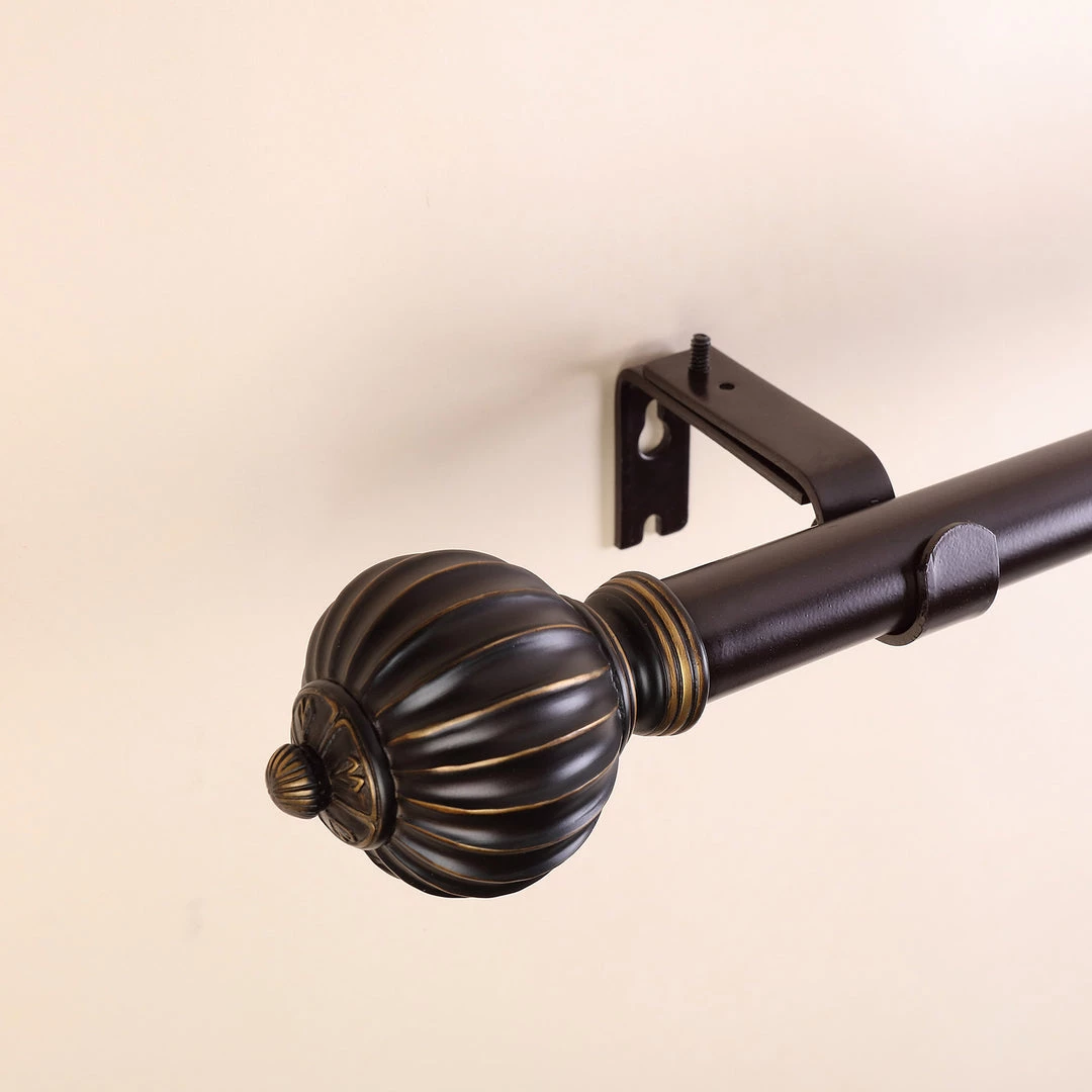 HIER_3160 42"-126" Adjustable Curtain Rod Set, Gold Brown, Pumpkin Finials 8 HIER_3160 42"-126" Adjustable Curtain Rod Set, Gold Brown, Pumpkin Finials