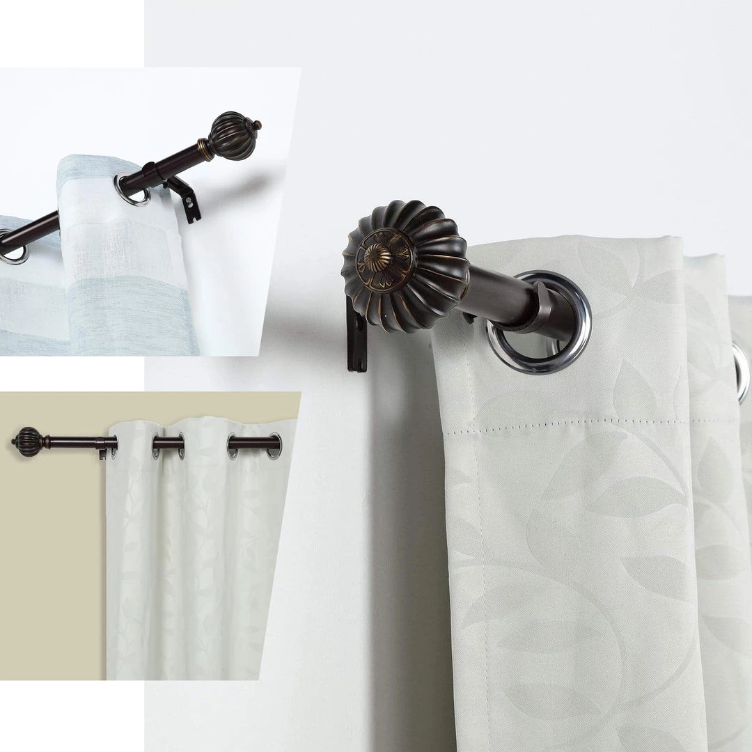 HIER_3160 42"-126" Adjustable Curtain Rod Set, Gold Brown, Pumpkin Finials 5 HIER_3160 42"-126" Adjustable Curtain Rod Set, Gold Brown, Pumpkin Finials