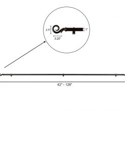 HIER_3160 42"-126" Adjustable Curtain Rod Set, Bronze, Hook Finials