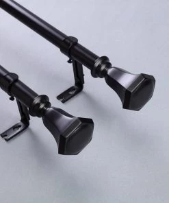 HIER_3160 42"-126" Adjustable Curtain Rod Set, Black, Teardrop Finials 31 HIER_3160 42