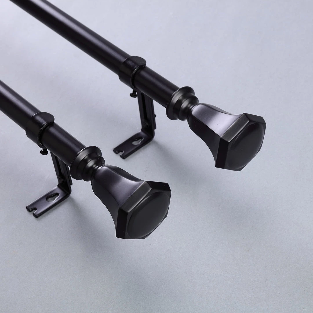 HIER_3160 42"-126" Adjustable Curtain Rod Set, Black, Teardrop Finials 15 HIER_3160 42"-126" Adjustable Curtain Rod Set, Black, Teardrop Finials