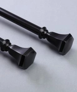HIER_3160 42"-126" Adjustable Curtain Rod Set, Black, Teardrop Finials