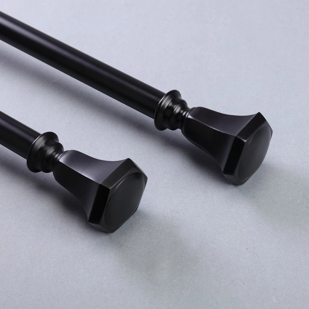 HIER_3160 42"-126" Adjustable Curtain Rod Set, Black, Teardrop Finials 1 HIER_3160 42"-126" Adjustable Curtain Rod Set, Black, Teardrop Finials