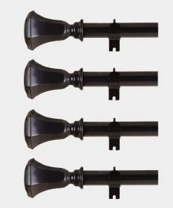 HIER_3160 42"-126" Adjustable Curtain Rod Set, Black, Teardrop Finials 32 HIER_3160 42