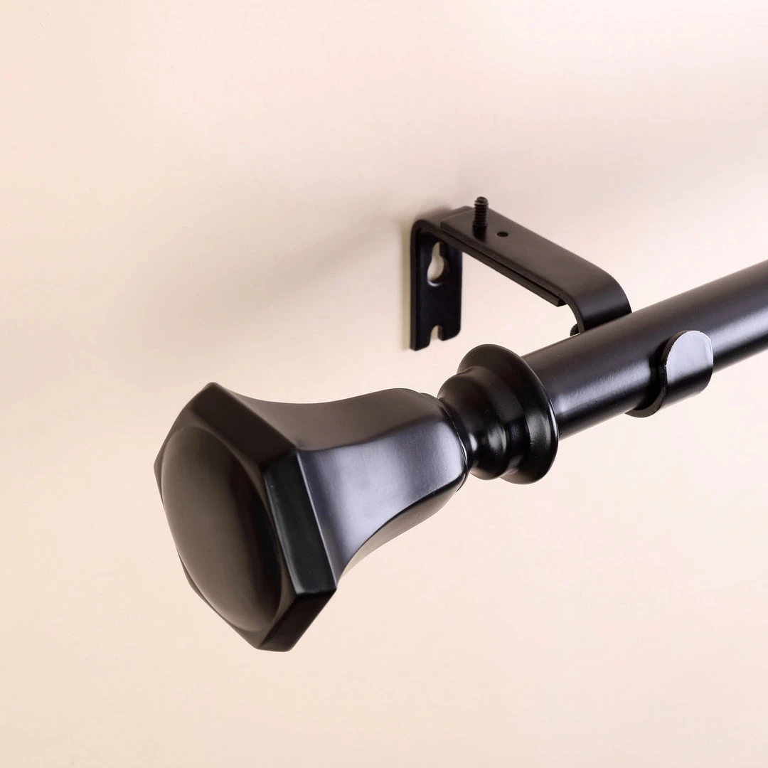 HIER_3160 42"-126" Adjustable Curtain Rod Set, Black, Teardrop Finials 9 HIER_3160 42"-126" Adjustable Curtain Rod Set, Black, Teardrop Finials