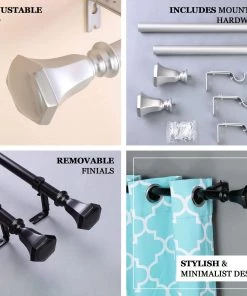 HIER_3160 42"-126" Adjustable Curtain Rod Set, Black, Teardrop Finials 20 HIER_3160 42