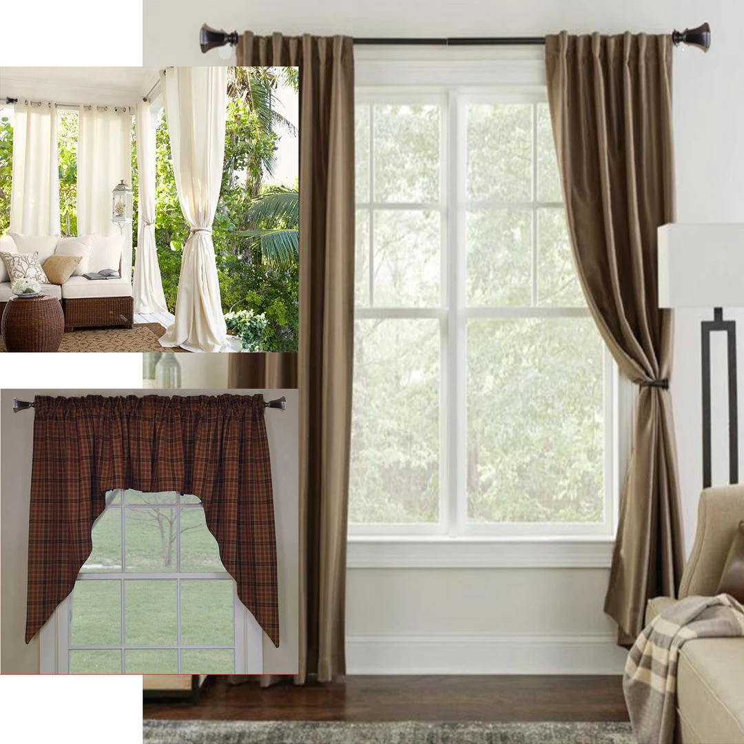 HIER_3160 42"-126" Adjustable Curtain Rod Set, Black, Teardrop Finials 5 HIER_3160 42"-126" Adjustable Curtain Rod Set, Black, Teardrop Finials