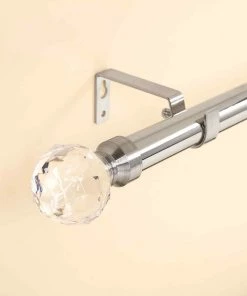 HIER_3160 42"-126" Adjustable Metal Curtain Rod Set, Silver, Prism Cut Crystal Finials 16 HIER_3160 42