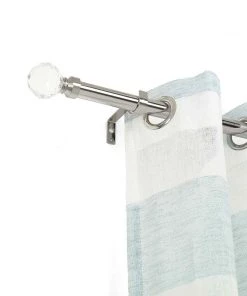 HIER_3160 42"-126" Adjustable Metal Curtain Rod Set, Silver, Prism Cut Crystal Finials