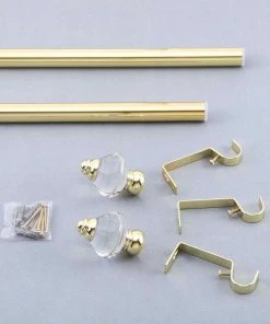 HIER_3160 42"-126" Adjustable Metal Curtain Rod Set, Gold, Acrylic Designer Finials 17 HIER_3160 42